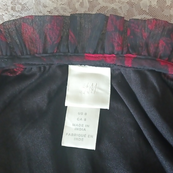NWOT H&M Red & Black Floral Georgette / Spring Dress & Sheer Long Sleeves Size 8 - Picture 8 of 10